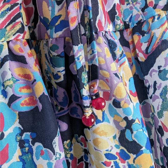 AQUA Flower‎ Print Tiered Drawstring Midi Skirt Size Large Coquette Feminine - Picture 6 of 9